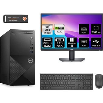 Dell Vostro 3910MT N3563VDT3910MNT3418 Harici GeForce GT 1030 Intel Core i3 12100 20 GB Ram 1 TB SSD Tower Windows 11 Pro 23.8 inç Monitörlü Masaüstü Bilgisayar + PER4 BELLEK