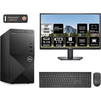 Dell Vostro 3020 N2054VDT3020MTUMNT1414 Harici Radeon RX 550 Intel Core i5 13400 16 GB Ram 2 TB SSD Tower Windows 11 Pro 21.5 inç Monitörlü Masaüstü Bilgisayar + PER4 BELLEK