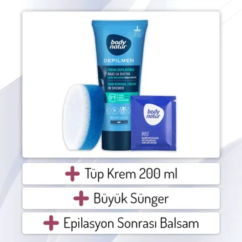 Body Natur Duşta Tüm Ciltler İçin Tüm Vücut Genital Bölge Erkek Tüy Dökücü Sprey 200 ml