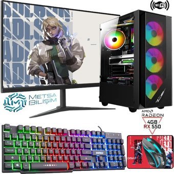 Gameline SL21 Harici Radeon RX 550 AMD Ryzen 5 5500 16 GB Ram DDR4 1 TB SSD Tower FreeDos 24 inç Monitörlü Masaüstü Bilgisayar