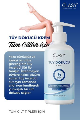 Clasy Tüm Ciltler İçin Tüm Vücut Genital Bölge Erkek Tüy Dökücü Sprey 250 ml