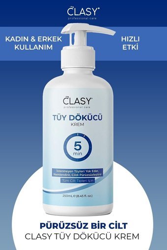 Clasy Tüm Ciltler İçin Tüm Vücut Genital Bölge Erkek Tüy Dökücü Sprey 250 ml