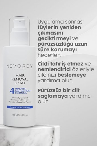 Nevores Tüm Ciltler İçin Tüm Vücut Genital Bölge Kadın Tüy Dökücü Sprey 100 ml