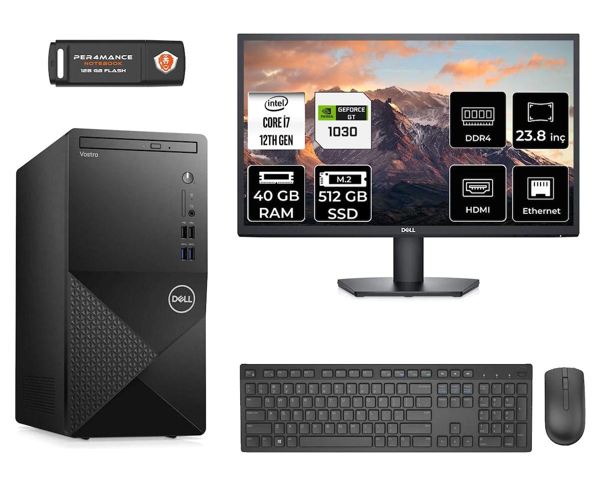 Dell Vostro 3910MT N7598VDT3910 Harici GeForce GT 1030 Intel Core i7 12700 40 GB Ram 512 GB SSD Tower FreeDos 23.8 inç Monitörlü Masaüstü Bilgisayar