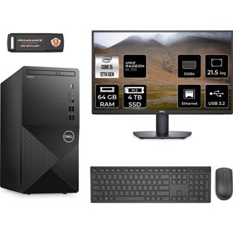 Dell Vostro 3910MT N7519VDT3910MNT1350 Harici Radeon RX 550 Intel Core i5 12400 64 GB Ram 4 TB SSD Tower FreeDos 21.5 inç Monitörlü Masaüstü Bilgisayar + PER4 BELLEK
