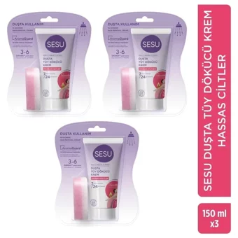 Sesu Duşta Hassas Ciltler İçin Tüm Vücut Genital Bölge Kadın Tüy Dökücü Sprey 3x150 ml