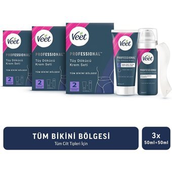 Veet Professional Tüm Ciltler İçin Tüm Vücut Genital Bölge Kadın Tüy Dökücü Sprey 3x50 ml +50 ml