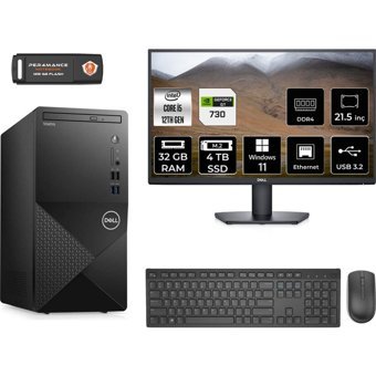Dell Vostro 3910MT N7519VDT3910MNT2380 Harici GeForce GT 730 4 GB Intel Core i5 12400 32 GB Ram 4 TB SSD Tower Windows 11 Home 21.5 inç Monitörlü Masaüstü Bilgisayar + PER4 BELLEK