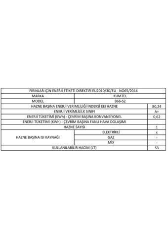 Kumtel B66-S2 56 Lt A+ Enerji Sınıfı Analog Retro Tam Boy Ankastre Fırın Inox