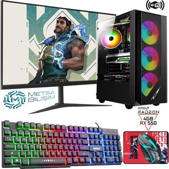 Gameline SL22 Harici Radeon RX 550 AMD Ryzen 5 5500 32 GB Ram DDR4 256 GB SSD Tower FreeDos 24 inç Monitörlü Masaüstü Bilgisayar