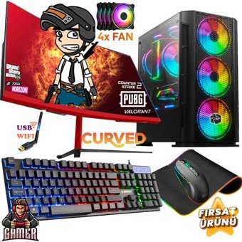 Gameline SYN84 Harici GeForce RTX 3060 AMD Ryzen 5 3600 32 GB Ram DDR4 1 TB SSD Tower FreeDos 24 inç Monitörlü Masaüstü Bilgisayar