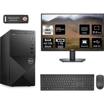Dell Vostro 3910MT N7519VDT3910MNT1338 Harici Radeon RX 550 Intel Core i5 12400 40 GB Ram 1 TB SSD Tower FreeDos 21.5 inç Monitörlü Masaüstü Bilgisayar + PER4 BELLEK