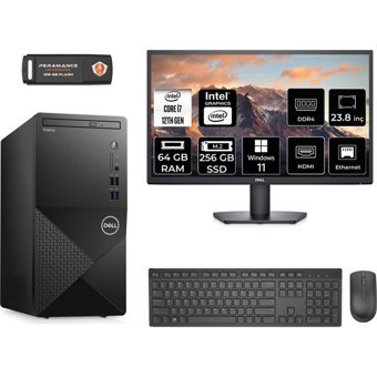Dell Vostro 3910MT N7598VDT3910MNT396 Dahili Intel UHD Graphics Intel Core i7 12700 64 GB Ram 256 GB SSD Tower Windows 11 Home 23.8 inç Monitörlü Masaüstü Bilgisayar + PER4 BELLEK