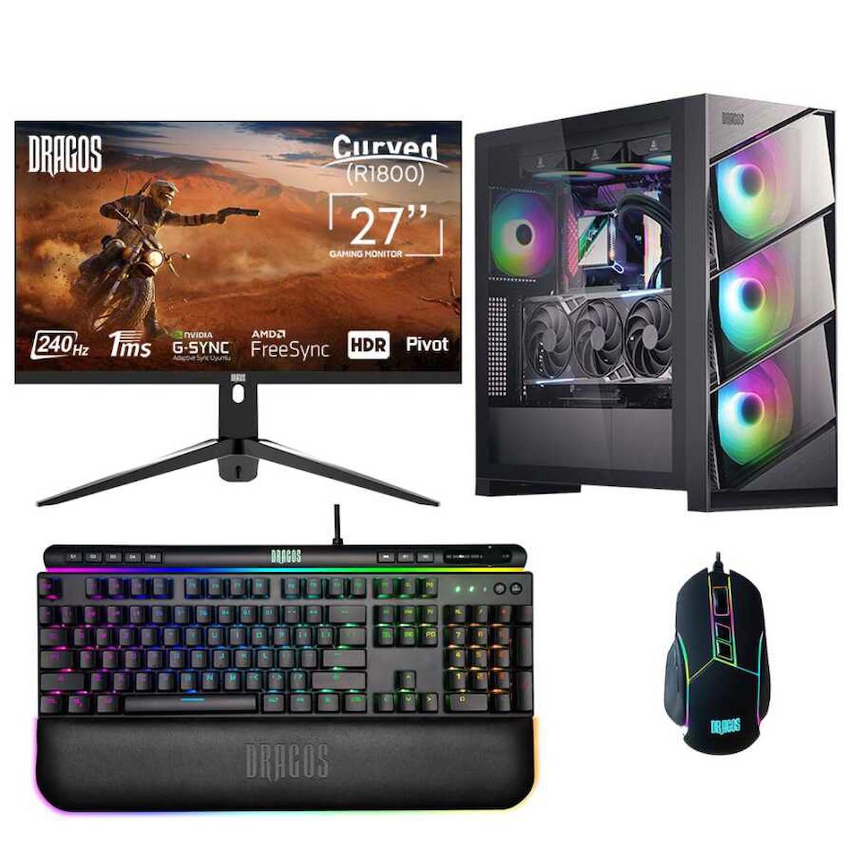 Dragos DRX5525 Harici GeForce RTX 4090 AMD Ryzen 9 7900X 32 GB Ram DDR5 1 TB SSD Tower FreeDos 27 inç Monitörlü Masaüstü Bilgisayar