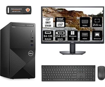 Dell Vostro 3910MT N7600VDT3910MNT446 Dahili Intel UHD Graphics Intel Core i7 12700 64 GB Ram 256 GB SSD Tower Windows 11 Pro 21.5 inç Monitörlü Masaüstü Bilgisayar + PER4 BELLEK