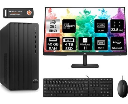 HP Pro Tower 290 G9 T2X1ESMNT1440 Harici Radeon RX 550 Intel Core i7 13700 40 GB Ram 4 TB SSD Tower Windows 11 Pro 23.8 inç Monitörlü Masaüstü Bilgisayar + PER4 BELLEK