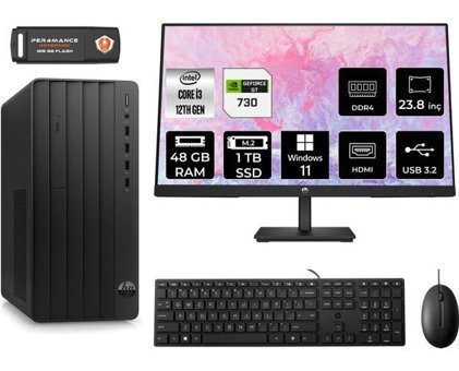 HP Pro Tower 290 G9 6D3A1EAMNT2443 Harici GeForce GT 730 4 GB Intel Core i3 12100 48 GB Ram 1 TB SSD Tower Windows 11 Pro 23.8 inç Monitörlü Masaüstü Bilgisayar + PER4 BELLEK