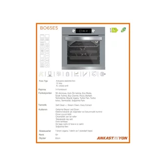 Silverline BO65E5S01 72 Lt A Enerji Sınıfı Dijital Retro Tam Boy Ankastre Fırın Gri