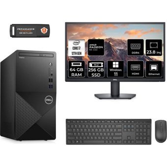 Dell Vostro 3910MT N7598VDT3910MNT1446 Harici Radeon RX 550 Intel Core i7 12700 64 GB Ram 256 GB SSD Tower Windows 11 Pro 23.8 inç Monitörlü Masaüstü Bilgisayar + PER4 BELLEK