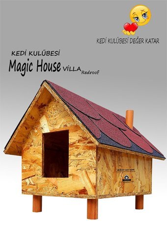 Kedigram Magic House Villa Redroof - Özel Shingle Çatı Kaplama Dikdörtgen Su Geçirmez Dış Mekan Kedi Evi Ahşap Rengi