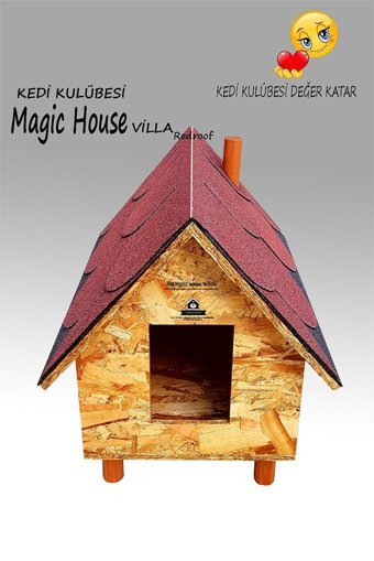 Kedigram Magic House Villa Redroof - Özel Shingle Çatı Kaplama Dikdörtgen Su Geçirmez Dış Mekan Kedi Evi Ahşap Rengi