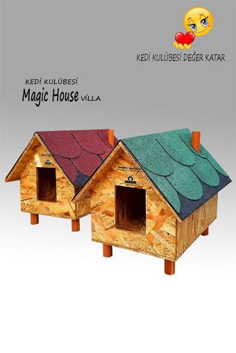 Kedigram Magic House Villa Redroof - Özel Shingle Çatı Kaplama Dikdörtgen Su Geçirmez Dış Mekan Kedi Evi Ahşap Rengi