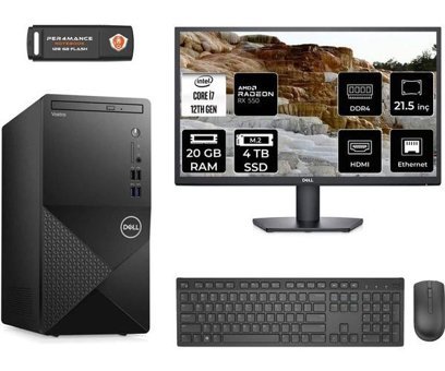 Dell Vostro 3910MT N7600VDT3910MNT1320 Harici Radeon RX 550 Intel Core i7 12700 20 GB Ram 4 TB SSD Tower FreeDos 21.5 inç Monitörlü Masaüstü Bilgisayar + PER4 BELLEK