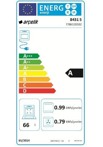 Arçelik 8431 S 66 Lt Ocaklı A Enerji Sınıfı Analog Modern LPG Tam Boy Solo Fırın Inox