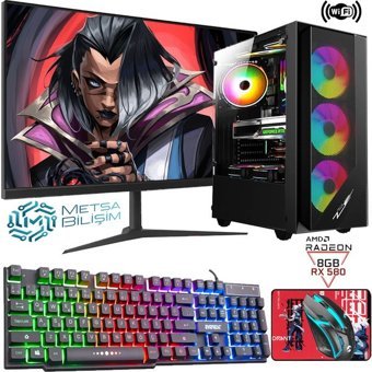 Gameline SL05 Harici Radeon RX 580 AMD Ryzen 5 5500 32 GB Ram DDR4 500 GB SSD Tower FreeDos 24 inç Monitörlü Masaüstü Bilgisayar