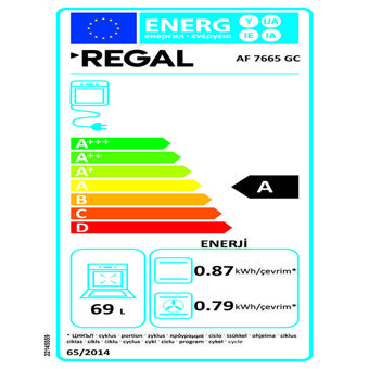Regal AF 7665 GC 65 Lt A Enerji Sınıfı Analog Retro Tam Boy Ankastre Fırın Antrasit