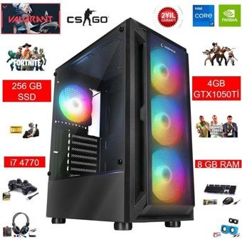 Gamestorm GAMESTORM Harici GeForce GTX 1050 Ti Intel Core i7 4770 8 GB Ram 256 GB SSD Tower FreeDos Masaüstü Bilgisayar
