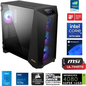 Go Gamer MSI Prospect P1 Harici GeForce RTX 4080 Super Intel Core i9 14900KF 128 GB Ram DDR5 2 TB SSD Tower Windows 11 Pro Masaüstü Bilgisayar