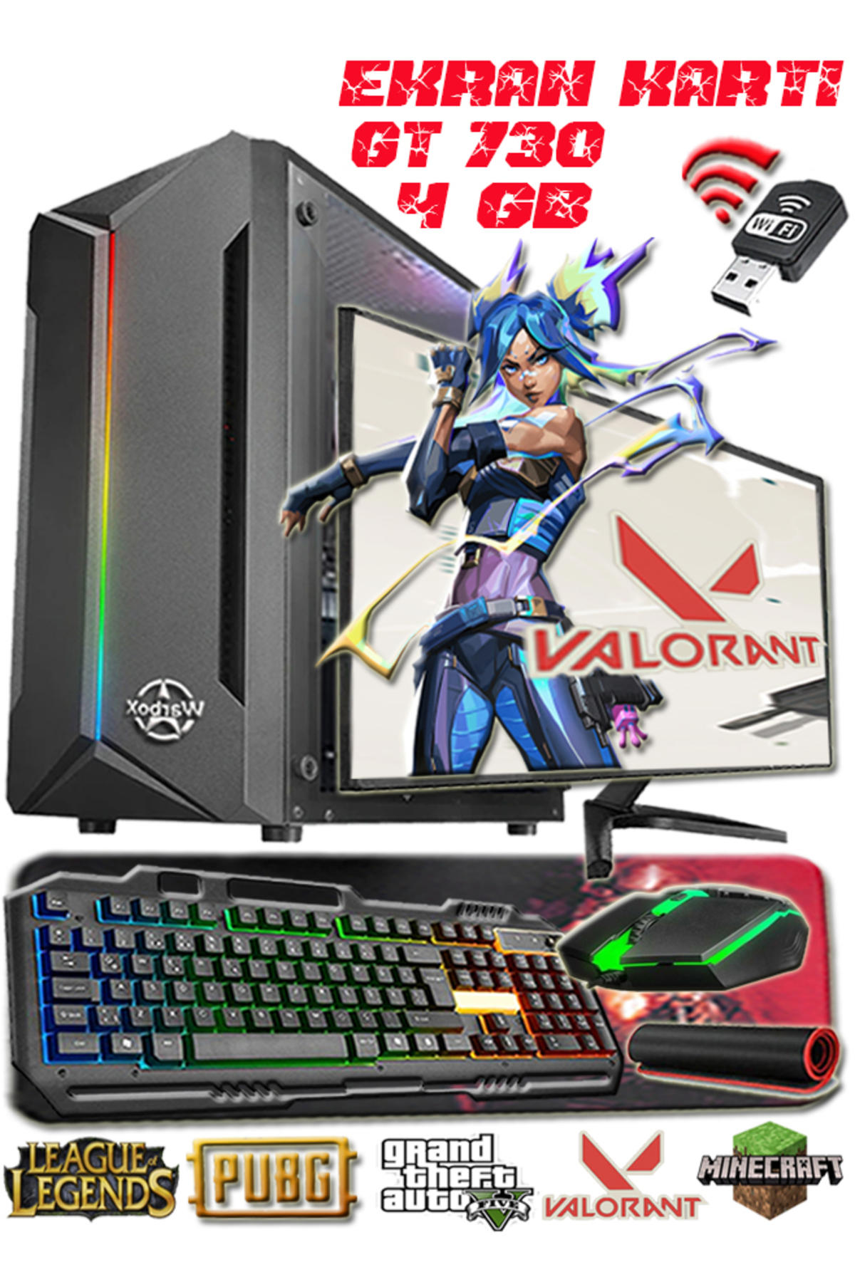 Warbox EKO Harici GeForce GT 730 Intel Core i3 6100 8 GB Ram 120 GB HDD + 128 GB SSD Tower FreeDos 19.5 inç Monitörlü Masaüstü Bilgisayar