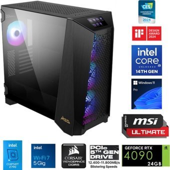 Go Gamer MSI Prospect P4 Harici GeForce RTX 4090 Intel Core i9 14900KF 128 GB Ram DDR5 4 TB SSD Tower Windows 11 Pro Masaüstü Bilgisayar