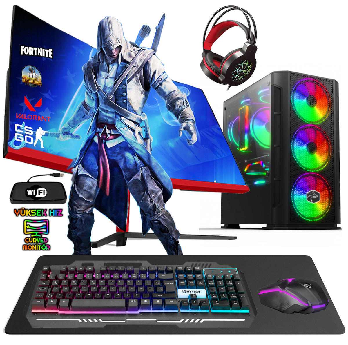 Biggamex SL27 Harici GeForce GTX 1050 Ti AMD Ryzen 5 3600 16 GB Ram 1 TB HDD + 256 GB SSD Tower FreeDos 23.8 inç Monitörlü Masaüstü Bilgisayar