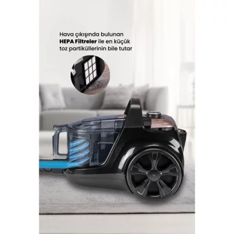 Goldmaster GM-7580 Eva 800 W Hepa Filtreli 3 lt Kapasiteli Toz Torbasız Süpürge Siyah