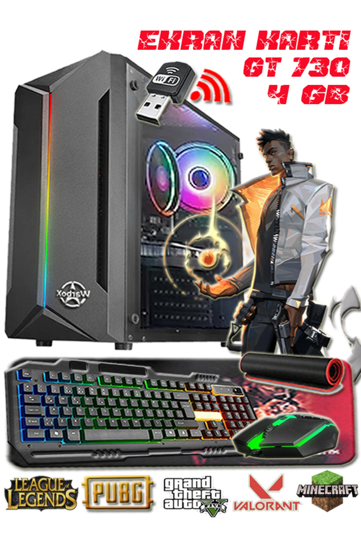 Warbox MAX Harici GeForce GT 730 Intel Core i3 6100 8 GB Ram 120 GB HDD + 128 GB SSD Tower FreeDos Masaüstü Bilgisayar