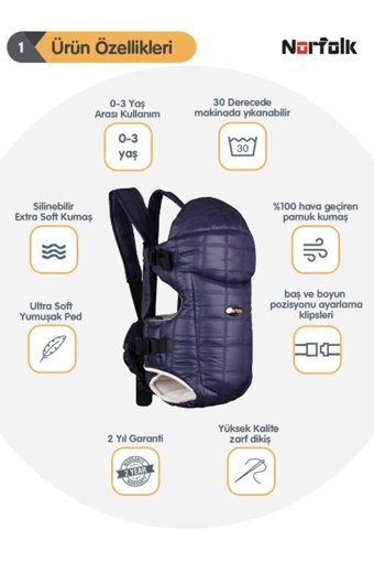 Norfolk Pro Safety 0-20 kg Kapasiteli Oturaklı Yenidoğan Kanguru Füme