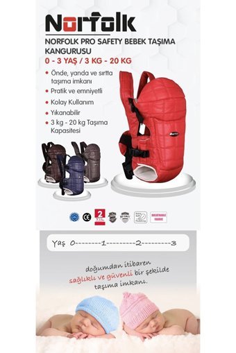 Norfolk Pro Safety 0-20 kg Kapasiteli Oturaklı Yenidoğan Kanguru Füme