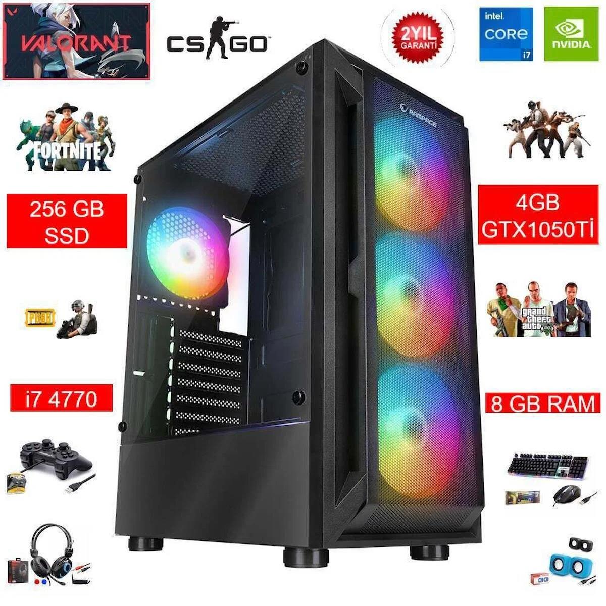 Hilal Gaming Harici GeForce GTX 1050 Ti Intel Core i7 4770 8 GB Ram 256 GB SSD Tower FreeDos Masaüstü Bilgisayar