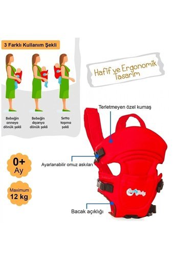 Ay Baby Easy Fit 12 kg Kapasiteli Oturaklı Yenidoğan Kanguru Kırmızı