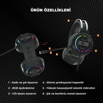 Lenovo Lecoo HT401 3.5 mm Gürültü Önleyici Mikrofonlu Kablolu Oyuncu Kulak Üstü Kulaklık Siyah