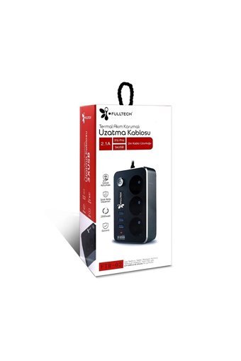 Fulltech Ftr-02 3'lü Soket 2 metre 3'lü USB Kablolu Tekli Akım Korumalı Priz