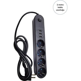 Daytona Gbx Mg-101 4'lü Soket 2 metre 3'lü USB Kablolu Çiftli Akım Korumalı Priz