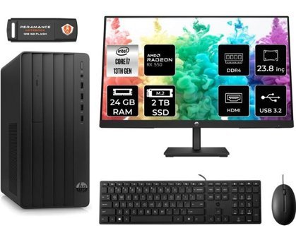 HP Pro Tower 290 G9 8T2X2ESMNT1324 Harici Radeon RX 550 Intel Core i7 13700 24 GB Ram 2 TB SSD Tower FreeDos 23.8 inç Monitörlü Masaüstü Bilgisayar + PER4 BELLEK