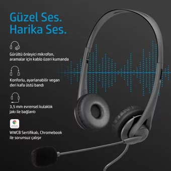 HP G2 428H6AA 3.5 mm Gürültü Önleyici Mikrofonlu Kablolu Kulak Üstü Kulaklık Siyah