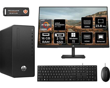 HP 295 G9 6D391EAMNT1364 Harici Radeon RX 550 AMD Ryzen 3 5300G 16 GB Ram 2 TB SSD Tower Windows 11 Home 23.8 inç Monitörlü Masaüstü Bilgisayar + PER4 BELLEK