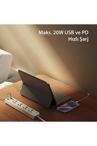 M80 Tyc00361929061 4'lü Soket 2 metre 2'li USB Kablolu Çiftli Akım Korumalı Priz