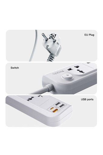 M80 Tyc00361929061 4'lü Soket 2 metre 2'li USB Kablolu Çiftli Akım Korumalı Priz