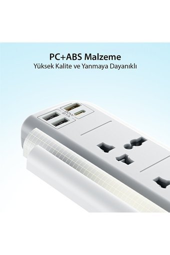 M80 Tyc00361929061 4'lü Soket 2 metre 2'li USB Kablolu Çiftli Akım Korumalı Priz